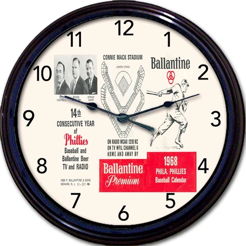 Philadelphia Phillies 1968 Baseball Calendar Ballantine Beer Ashburn Wall Clock Cover