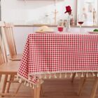 Plaid Striped Line Tablecloth With Tassel Vintage Rectangle Dustproof TableCover