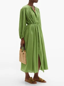 Vestido Three Graces London Julienne Verde Seda Crepé Midi Manga Larga Talla 8 Nuevo con Etiquetas - Imagen 1 de 2
