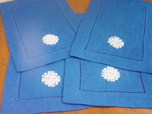 Sferra HERALD 100% Pure Linen COCKTAIL NAPKINS Set / 4 Festival Royal Blue NEW! - Picture 1 of 1