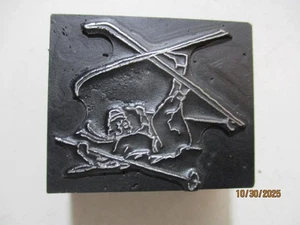 Printing Letterpress Printer Type Block Skiing Print Cut - Picture 1 of 6