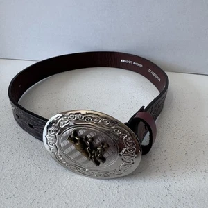 Nocona Boys Oval Buckle Bull Rider Tooled Leather Belt Size 22 - Picture 1 of 6