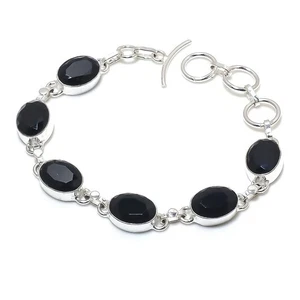 Black Spinel Gemstone Handmade 925 Sterling Silver Jewelry Bracelet Size 7-8" - Picture 1 of 1