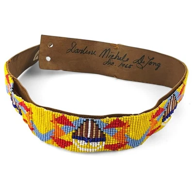 Vintage Native American Style Seed Bead & Suede Headband -Needs Ties - Image 1 of 4