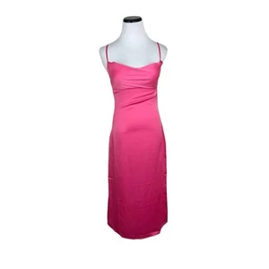 NWT WeWoreWhat Revolve Satin Charmeuse Cowl Neck Midi Dress Zat Hot Pink Size 0 - Picture 1 of 8