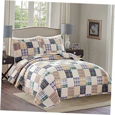  Plaid Quilt Set Size Patchwork Quilts Bedding Plaid Full/Queen Beige - Image 1 of 4