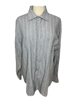 Neiman Marcus Long Sleeve Button Down Men's Sz XL Gray Brown Striped 100% Linen - Image 1 of 4