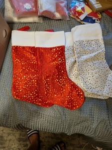 16 X 18" Christmas stocking with Gold Stars - Choose from Red And White - Picture 1 of 2