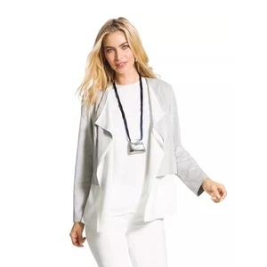 Chico’s Faux Suede Layered Draped Open Front Cardigan Jacket Size 2 Gray White - Picture 1 of 9