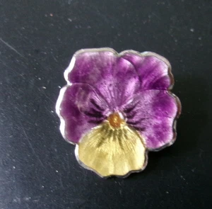 Vintage/Antik Emaille Stiefmütterchen Blume Anstecknadel Brosche Lila/Gold Sterlingsilber - Bild 1 von 7