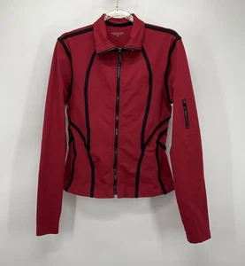 Bebe Sport rot schwarz Besatz Vintage Full Zip Trainingsjacke Damengröße Medium Moto " - Bild 1 von 10
