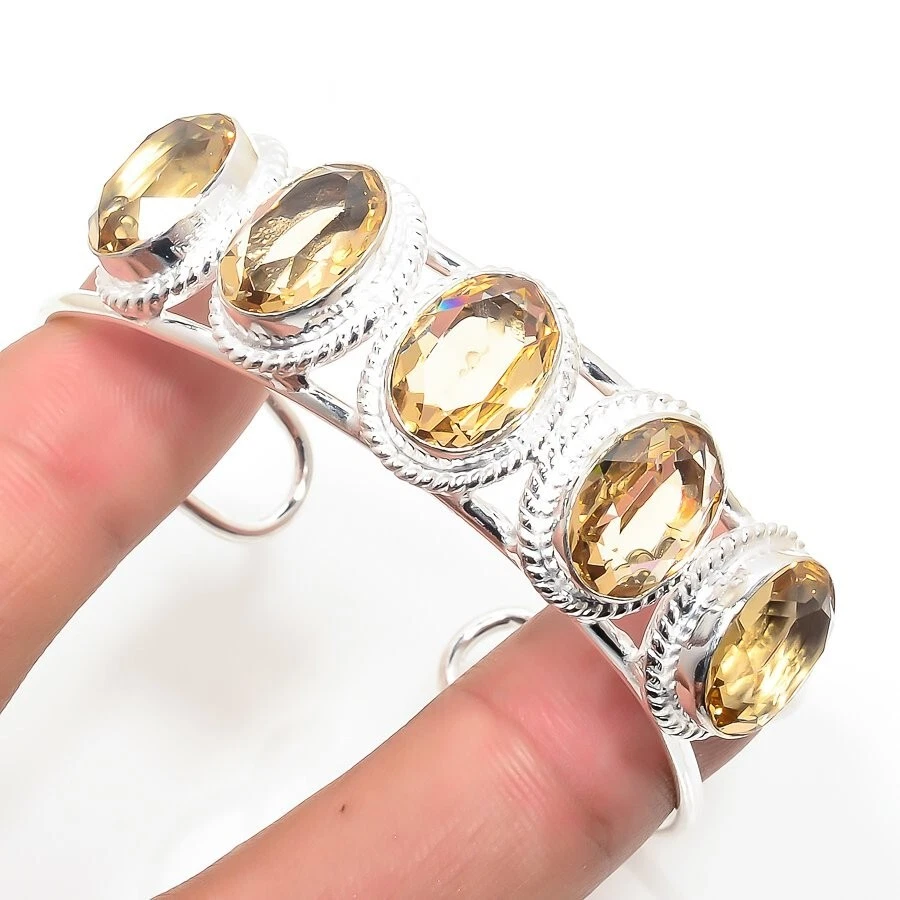 Morganite Gemstone Handmade 925 Sterling Silver Adjustable Cuff Bracelet - Image 1 of 1