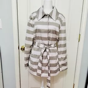 CYNTHIA ROWLEY GRAY AND WHITE STRIPED SHORT COAT JACKET - Picture 1 of 7