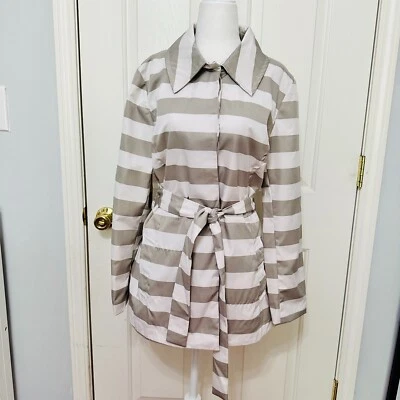 CYNTHIA ROWLEY GRAY AND WHITE STRIPED SHORT COAT JACKET - Image 1 of 4