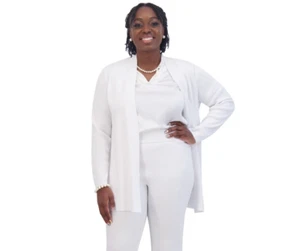 Kasper Open-Front Long-Sleeve Sweater Women's XL White Solid Collarless Pull On - Picture 1 of 16
