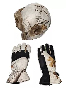 Real Tree 3M Thinsulate Hot Shot White & Camo 3 Piece Hat & Gloves Set Size L - Picture 1 of 10