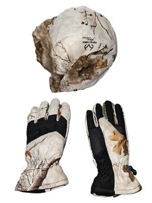 Real Tree 3M Thinsulate Hot Shot White & Camo 3 Piece Hat & Gloves Set Size L - Image 1 of 4