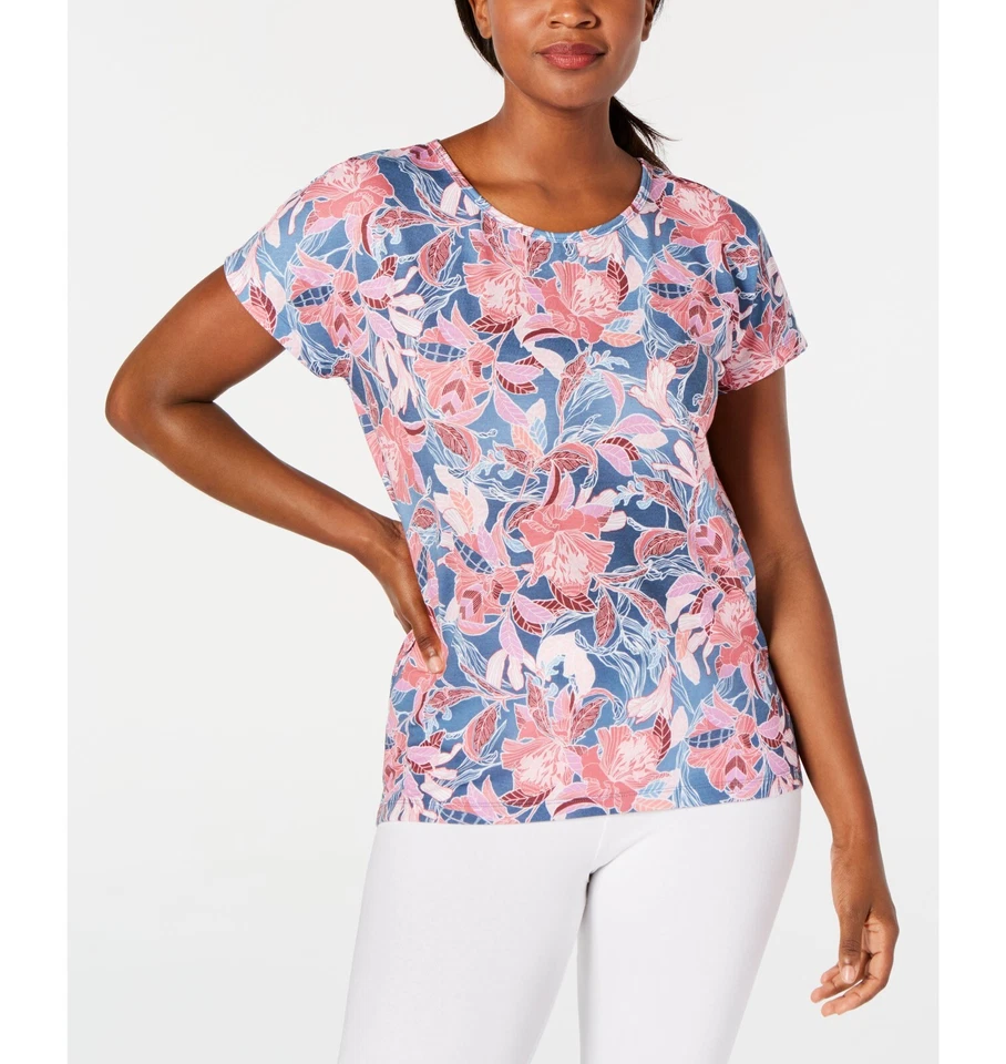 Ideology Womens Blue Printed Fitness Tee T-shirt M BHFO 6502