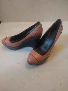 ESCADA SPORT Colorblock Platform Wedges Womens Shoes 5" Heel Black Gray Tan S41 - Picture 1 of 10
