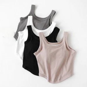 Women Vest Cropped Tank Top Camisole with Bra Padded Strappy Casual Sexy Summer - Picture 1 of 16