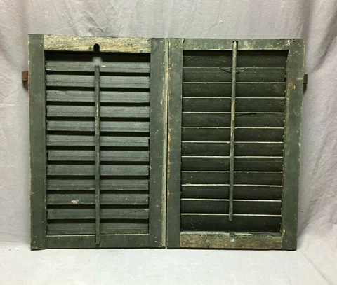 Small Pair 14x21 Antique House Window Wood Louvered Black Shutters VTG  293-20B Cover