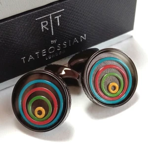 TATEOSSIAN Cufflinks Gunmetal Black Colorful Olympic Coloring Round With Box F/S - Picture 1 of 6