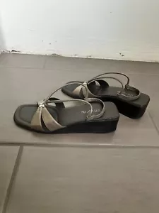 Vintage Y2K Unisa Silver Floral Cyberpunk Wedge Sandals Sz 7 - Picture 1 of 11