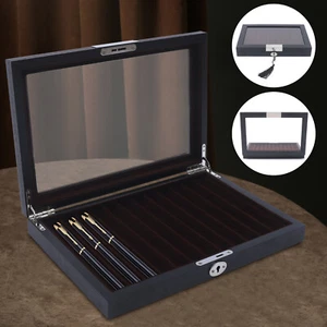 12 penne scatola portaoggetti legno penna display box pen storage case con chiave - Foto 1 di 12