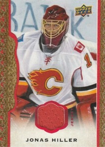 2014-15 UD Masterpieces Memorabilia Framed Red Cloth #45 Jonas Hiller/85