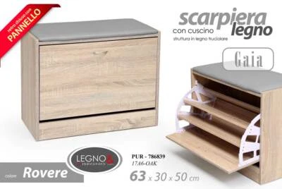 MOBILE PANCA SCARPIERA A RIBALTA CUSCINO ROVERE SALVASPAZIO MODERNA 63*30*h50 - Immagine 1 di 4