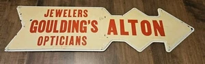 Vtg Tin Advertising Sign GOULDING'S Jewelers Opticians ALTON 26"x 7" ~ B519 - Picture 1 of 15
