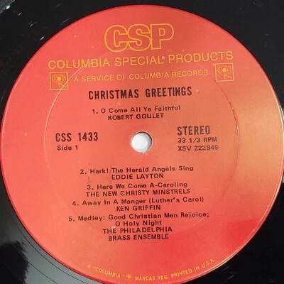 Пластинка долгоиграющая 1970 Christmas Greetings Special Columbia Records CSS1433 12 дюймов 33 об/мин G+ - Изображение 1 из 4