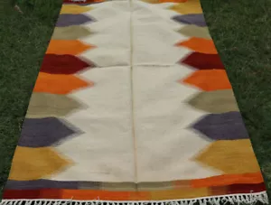 Tappeto Ikat 4x6 multicolore fatto a mano Kilim Dhurrie tessuto a mano turco zona orientale - Foto 1 di 5