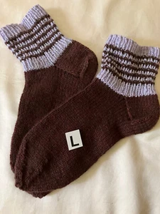 100% Cashmere Handmade Brown/Purple  Soft Bed Socks Women's L - Picture 1 of 5