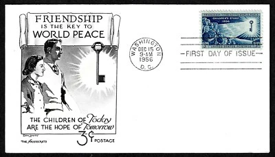 USA, SCOTT # 1085, FLEETWOOD FDC COVER FRIENDSHIP IS THE KEY TO WORLD PEACE 1956 - Image 1 of 2