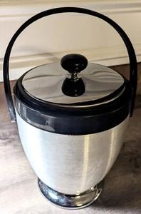 Vintage 1950's KROMEX Aluminum Ice Bucket Art Deco Styled Chrome, Black, Barware - Picture 1 of 17