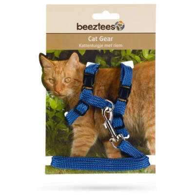 Beeztees Katzengeschirr Nylon Blau inkl. Leine 130cm für Katzen Spaziergang - Bild 1 von 3