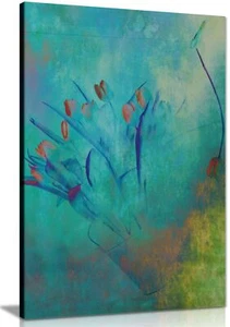 Malerische rote & blaue Tulpe in einer Vase gerahmter Leinwanddruck Wandbild Wohndeko - Bild 1 von 6