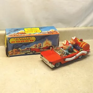 Vintage Tin Litho Fire Chief Car + Box, Front Friction, Argentina Bomberos, 12" - Picture 1 of 18