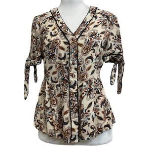 Blusa Anthropologie Isla Maude Crema Boho Estampado Cachemira Peplum Manga Corbata Talla S - Imagen 1 de 10