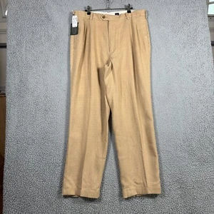 Jos A Bank Vestito Pantalone Uomo Taglia 34x30 Beige Lino Viaggiatori Chino Pieghettato Polsini - Foto 1 di 13
