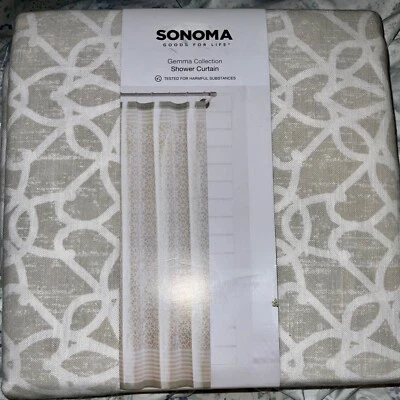 "Cortina de ducha de tela geo gema beige topo SONOMA Goods 72 x 72"" - Nueva" Foto 1 de 3