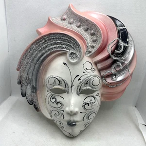 9” La Maschera del Galeone Hand Painted Mask Venice Italy w/ Tag Pink READ - Picture 1 of 11