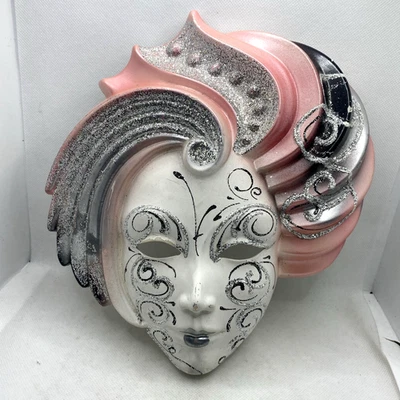 9” La Maschera del Galeone Hand Painted Mask Venice Italy w/ Tag Pink READ - Image 1 of 4