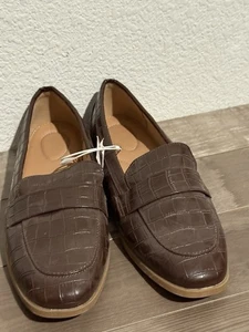 Mocassins de ville anciens bleu marine femme pointure 8 imprimé chocolat croco neuf avec étiquette - Photo 1/9