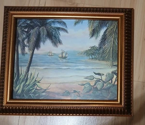 Strand, Palmen & Schiffe von Marilyn Rea Druck 10,5" x 12,5" gerahmt - Bild 1 von 5