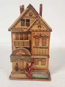 Vtg San Francisco Music Box Company Straw Wood Trinket Box Alpine House *Read - Picture 1 of 20