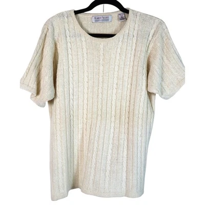Suéter Top Tejido con Cable Mediano Vintage Crema Karen Scott SEDA SEDA Manga Corta Foto 1 de 4