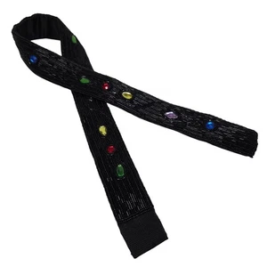 Michelle Stuart Vintage Black Beaded Embellished Gemstone Belt ML Golden Girls - Picture 1 of 15