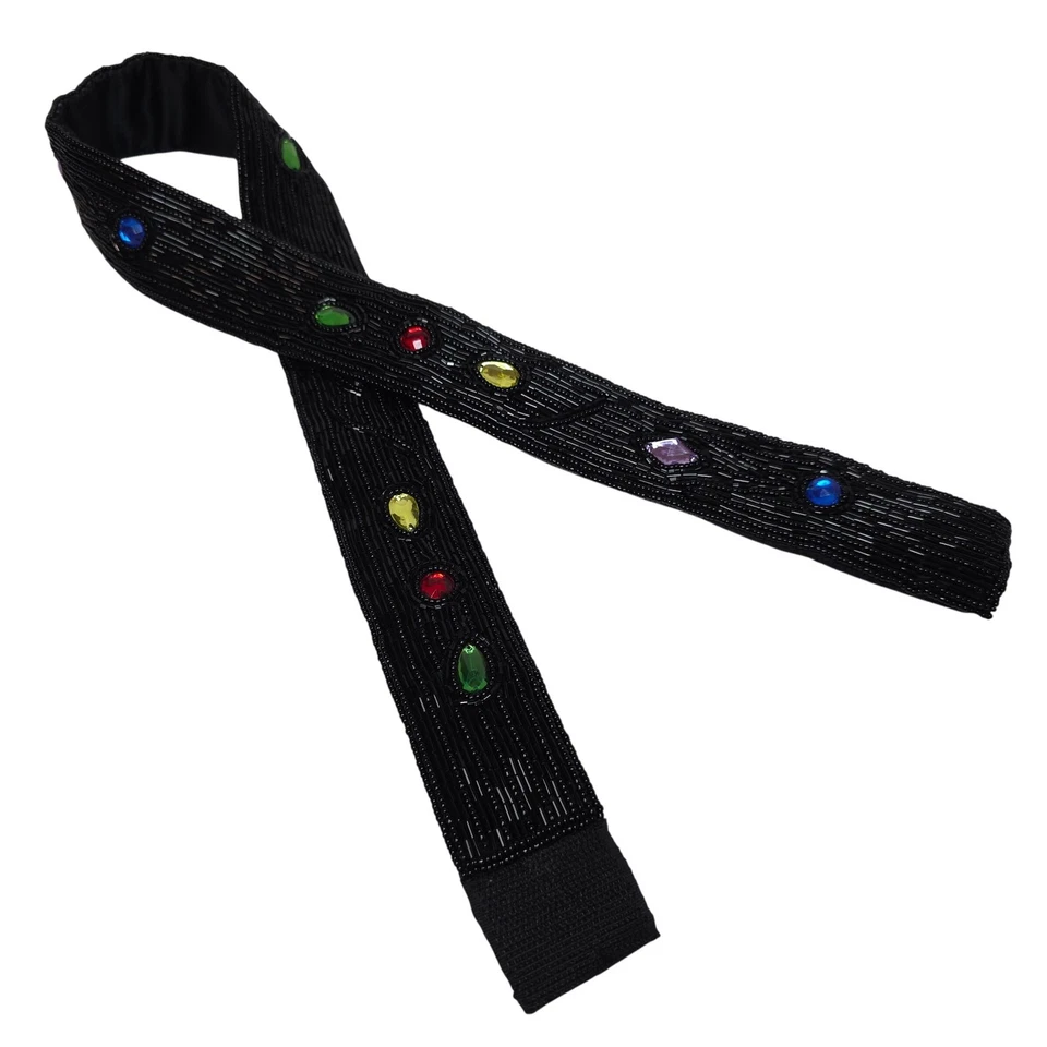 Michelle Stuart Vintage Black Beaded Embellished Gemstone Belt ML Golden Girls - Image 1 of 4